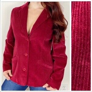L.L. BEAN Red Ribbed Soft Corduroy blazer Jacket Holiday Christmas 12P Warm